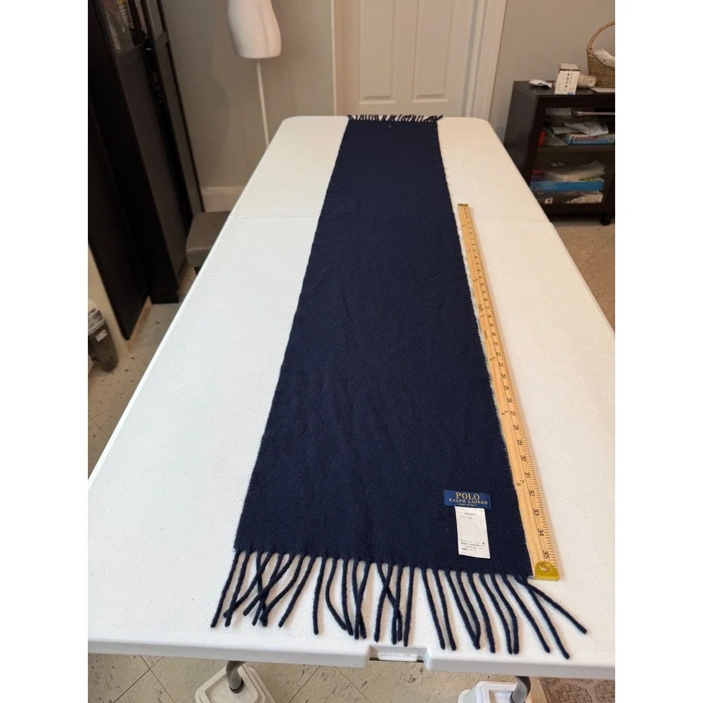 Polo Ralph Lauren Cashmere Scarf Navy Blue Red Pony Made in Italy 449834585002